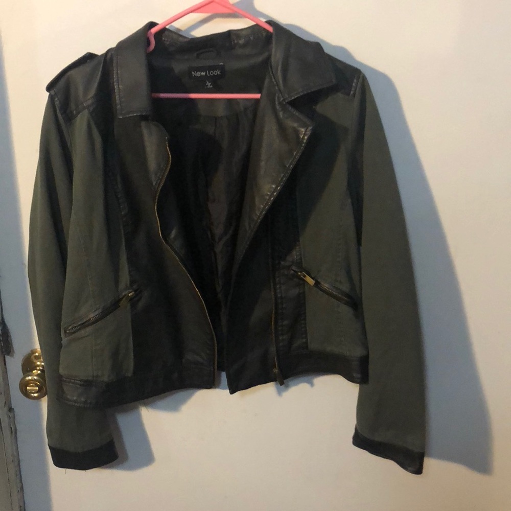 Pleather and green denim jacket size L